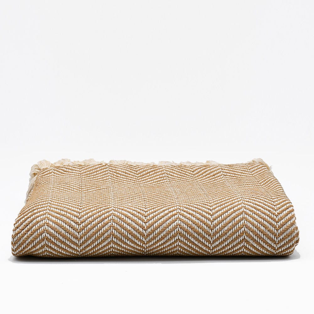 Herringbone I Cotton Fringed Blanket - Beige