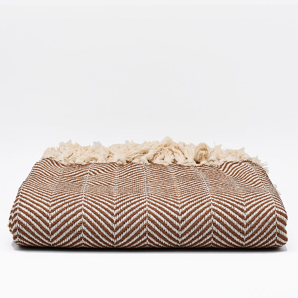 Herringbone I Cotton Fringed Blanket - Camel