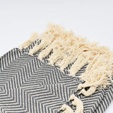 Herringbone I Cotton Fringed Blanket - Grey