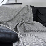 Herringbone I Cotton Fringed Blanket - Grey