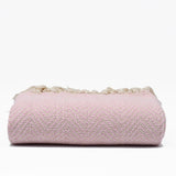 Herringbone I Cotton Fringed Blanket - Pink