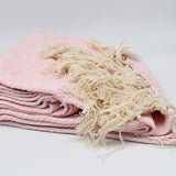 Herringbone I Cotton Fringed Blanket - Pink