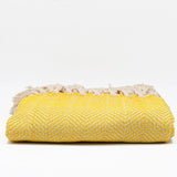 Herringbone I Cotton Fringed Blanket - Yellow