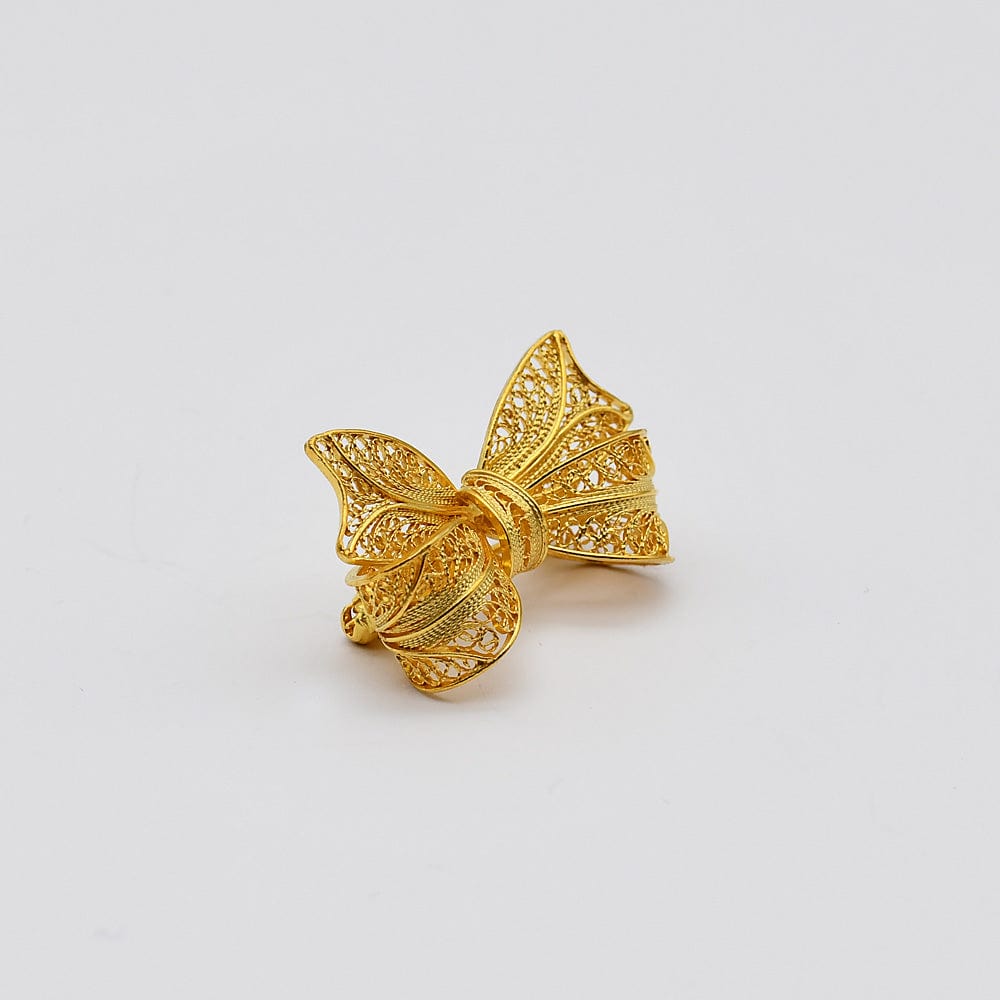 Laço I Gold plated Silver Filigree Brooch - 1.6"