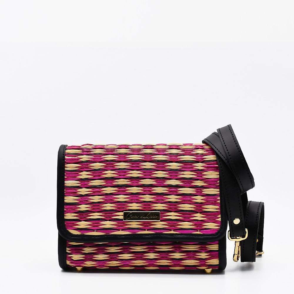 Leather and Reed Clutch Bag - Pink