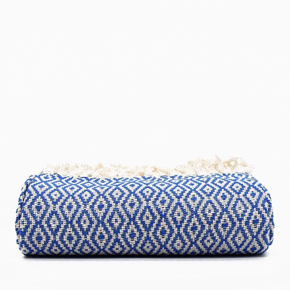 Losango I Cotton Fringed Blanket - Blue