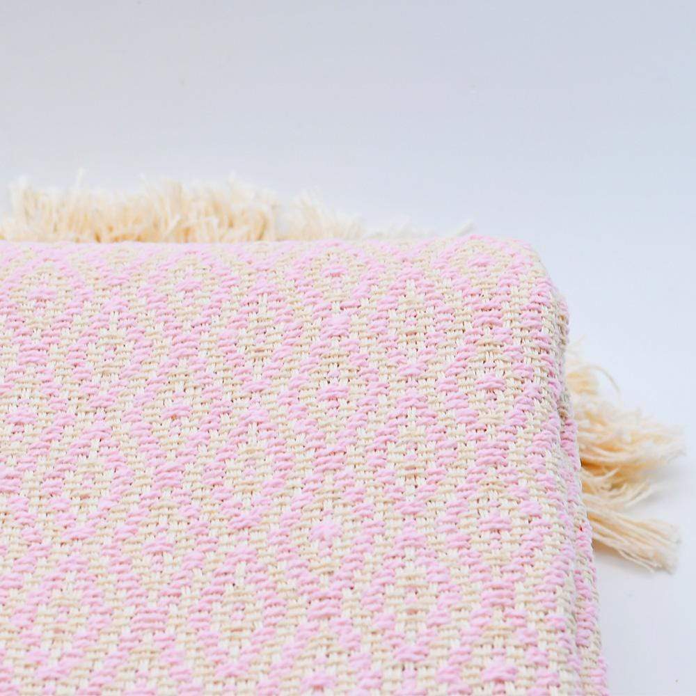 Losango I Cotton Fringed Blanket - Pink