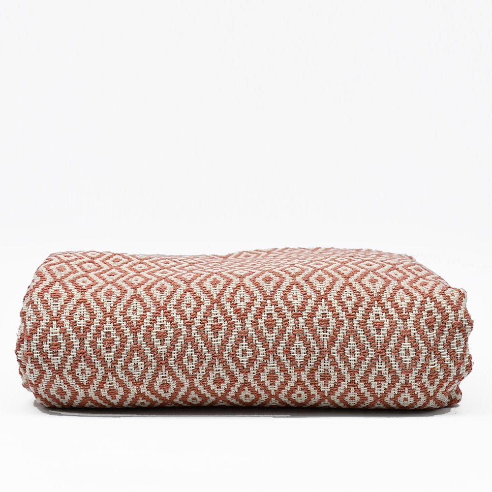 Losango I Cotton Fringed Blanket - Terracotta