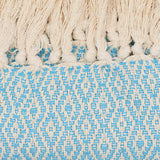 Losango I Cotton Fringed Blanket - Turquoise