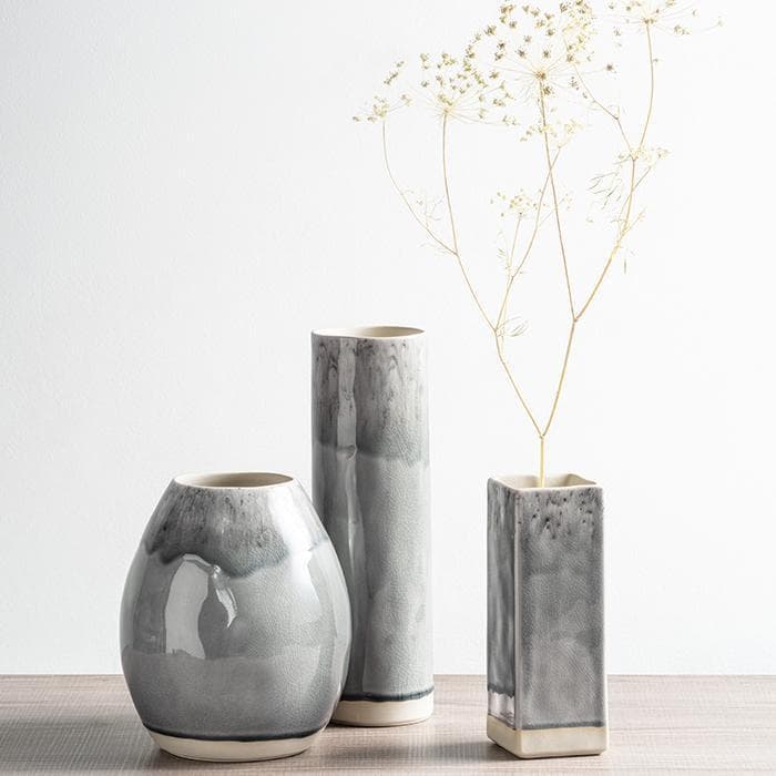 Madeira I Stoneware Square Vase - Grey