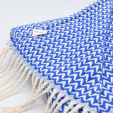 Ondas I Cotton Fringed Blanket - Blue