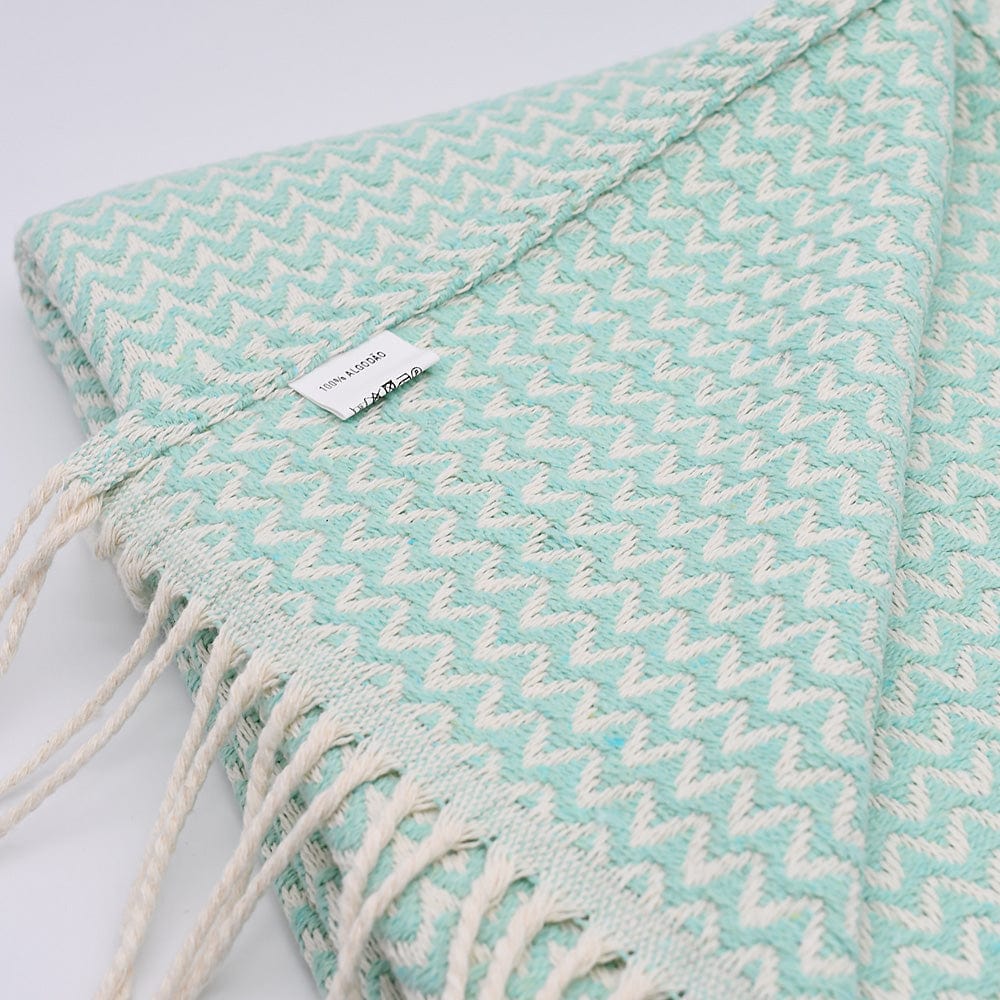 Ondas I Cotton Fringed Blanket - Green