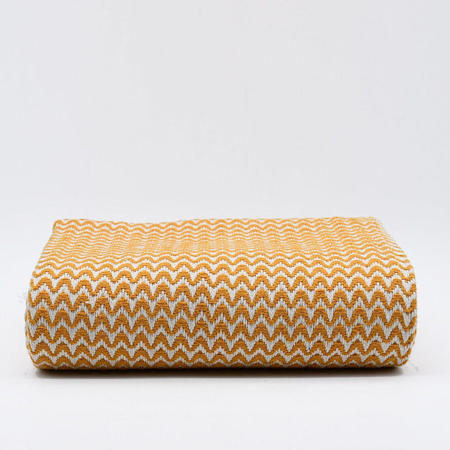 Ondas I Cotton Fringed Blanket - Ochre