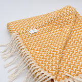 Ondas I Cotton Fringed Blanket - Ochre