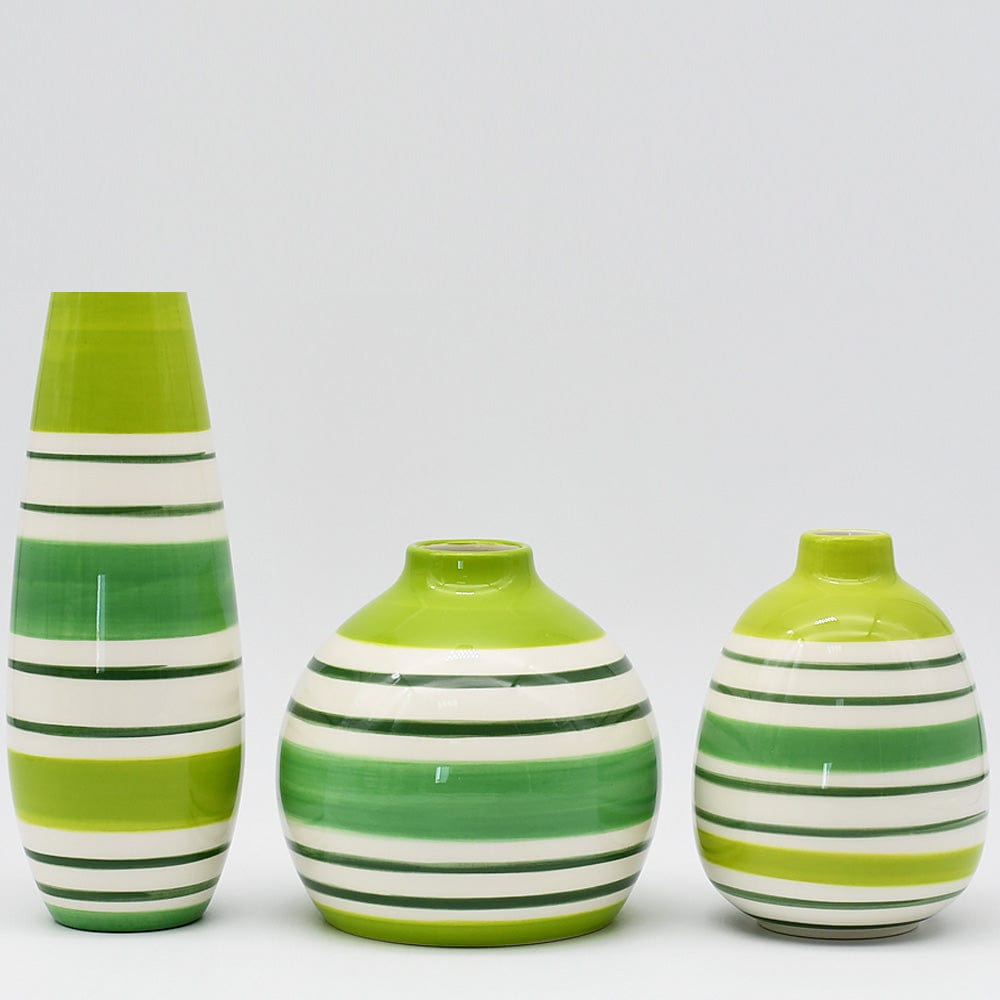 Ovale striped ceramic vase - Green