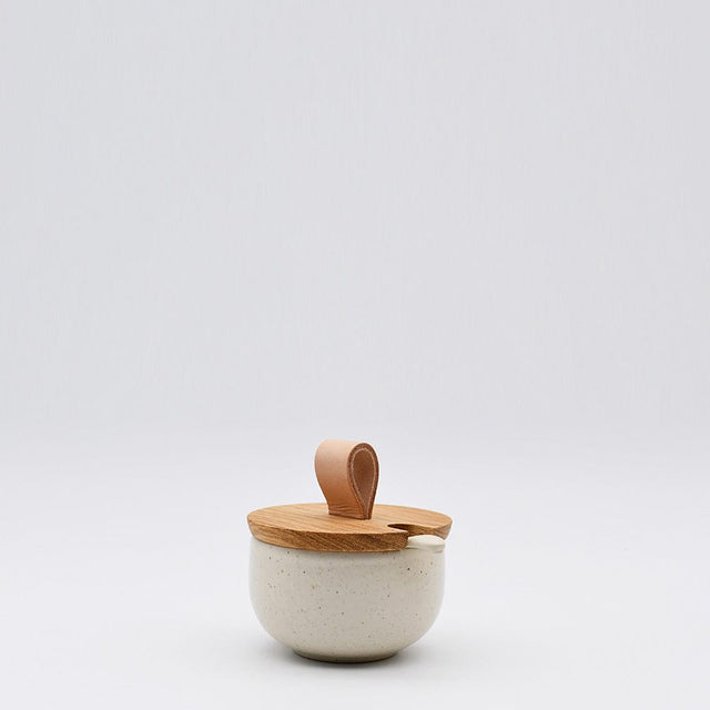 Pacifica I Stoneware Sugar Pot and Spoon - Beige