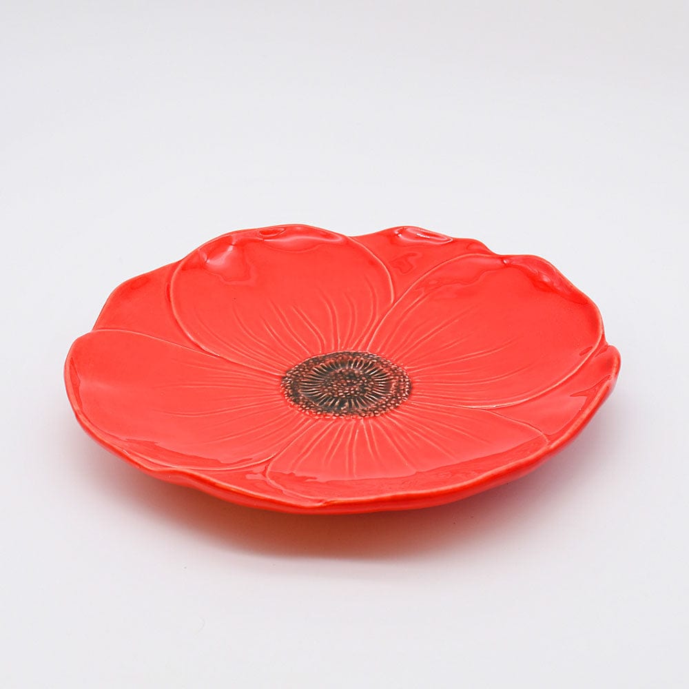 Poppy-shaped Ceramic Dinner Plate - Red