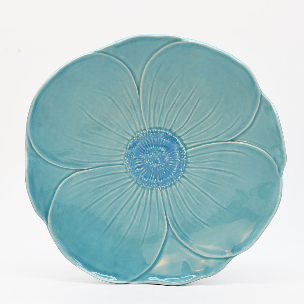 Poppy-shaped Ceramic Dinner Plate - Turquoise