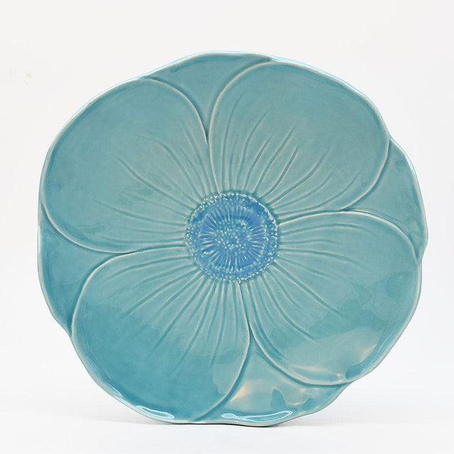 Poppy-shaped Ceramic Dinner Plate - Turquoise