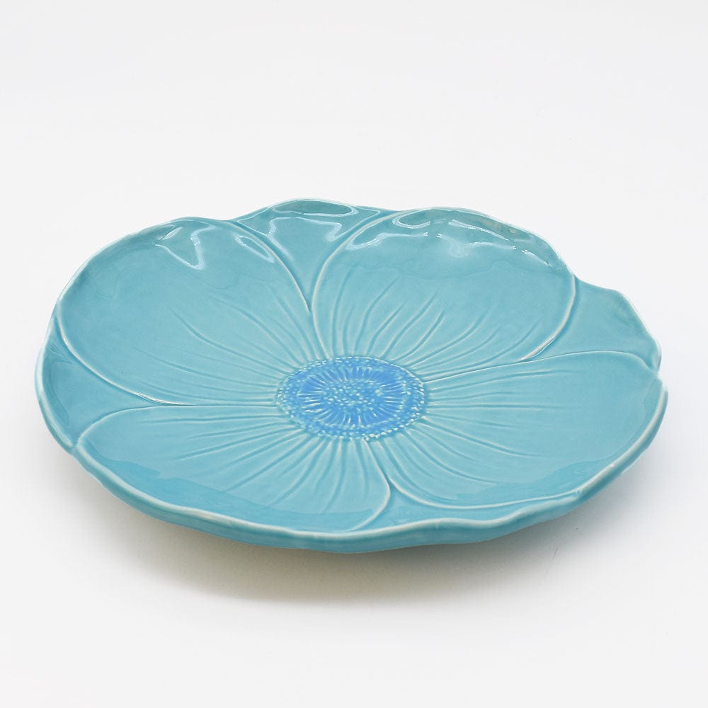 Poppy-shaped Ceramic Dinner Plate - Turquoise