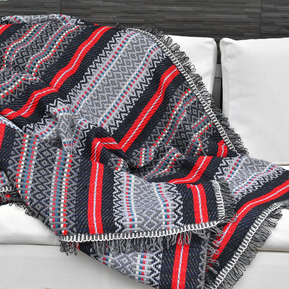 Portuguese Style fringed Blanket - Black