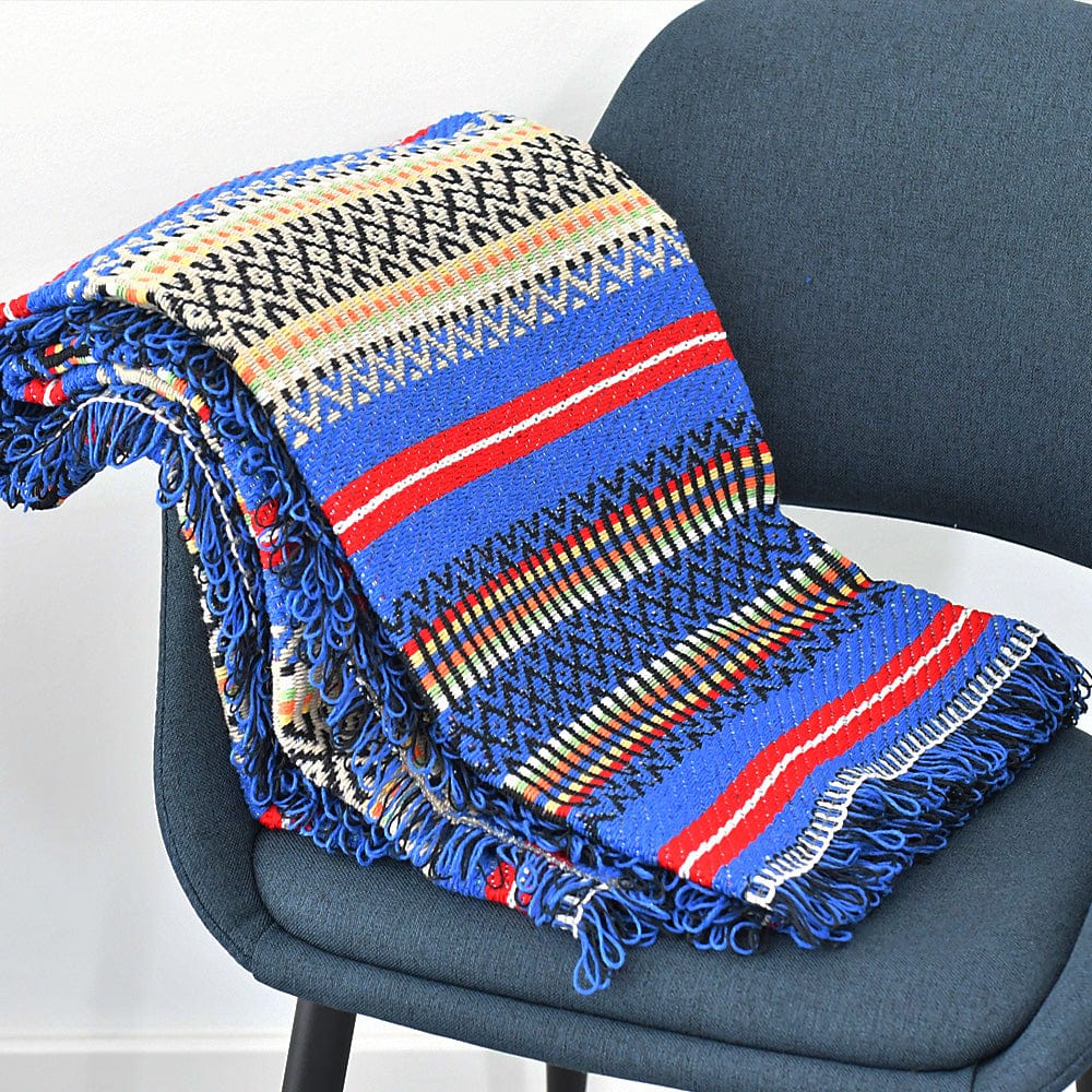 Portuguese Style fringed Blanket - Blue