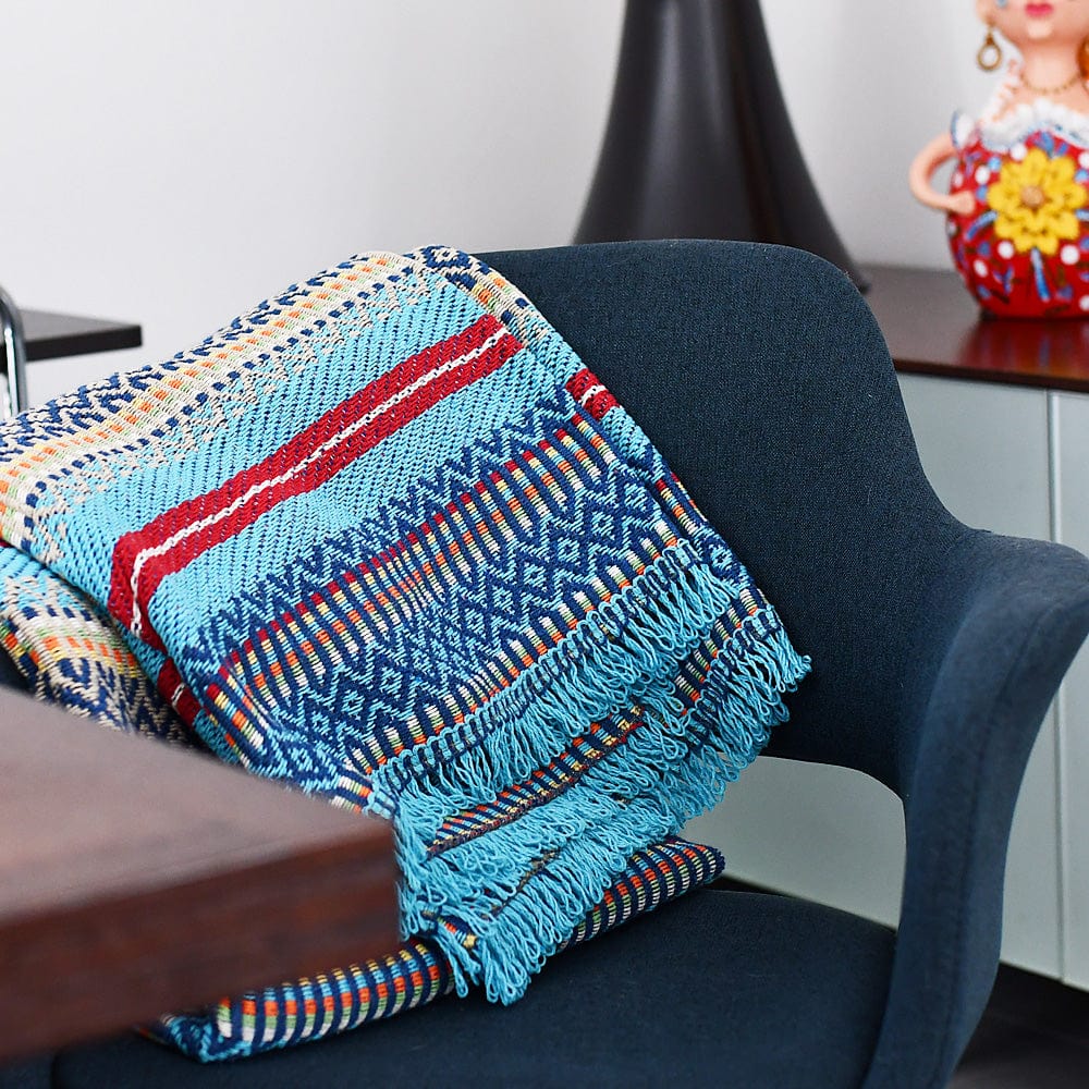 Portuguese Style fringed Blanket - Turquoise