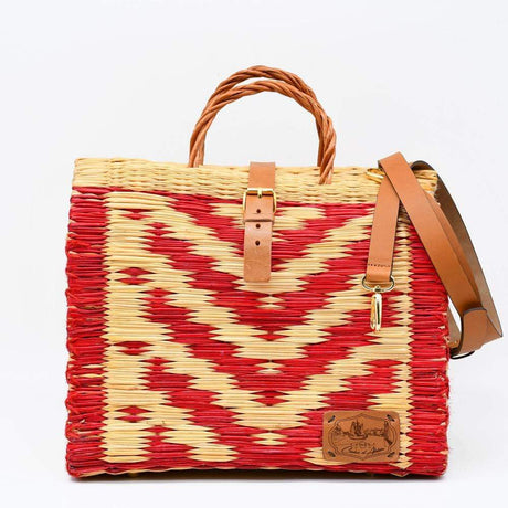 Reed Shopping Bag - 10.2'' -  Red & Natural