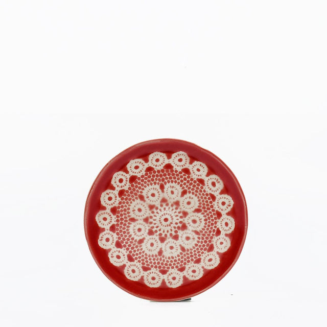 Renda I Handmade Ceramic Bread / Butter Plate - Red Motif 1