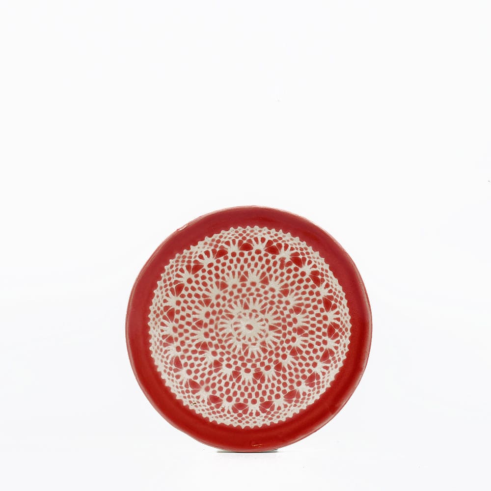 Renda I Handmade Ceramic Bread / Butter Plate - Red Motif 2