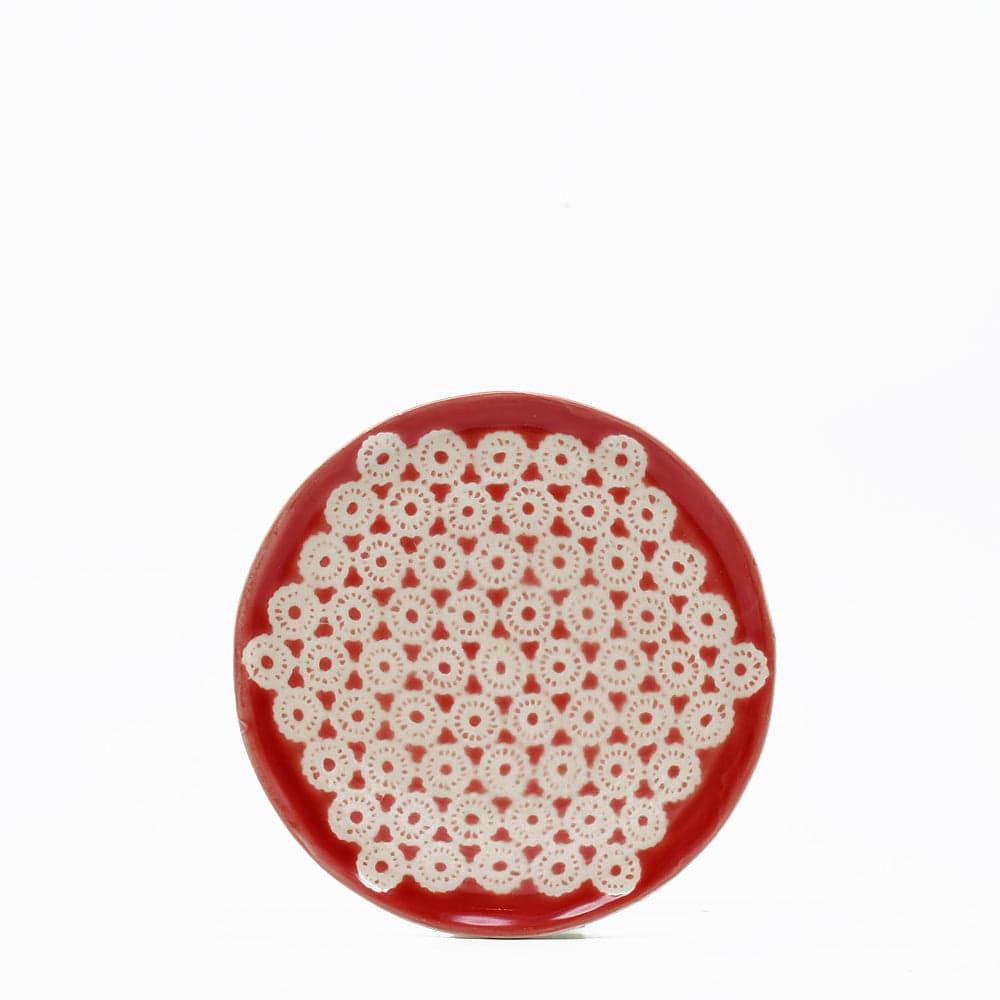 Renda I Handmade Ceramic Bread / Butter Plate - Red Motif 3