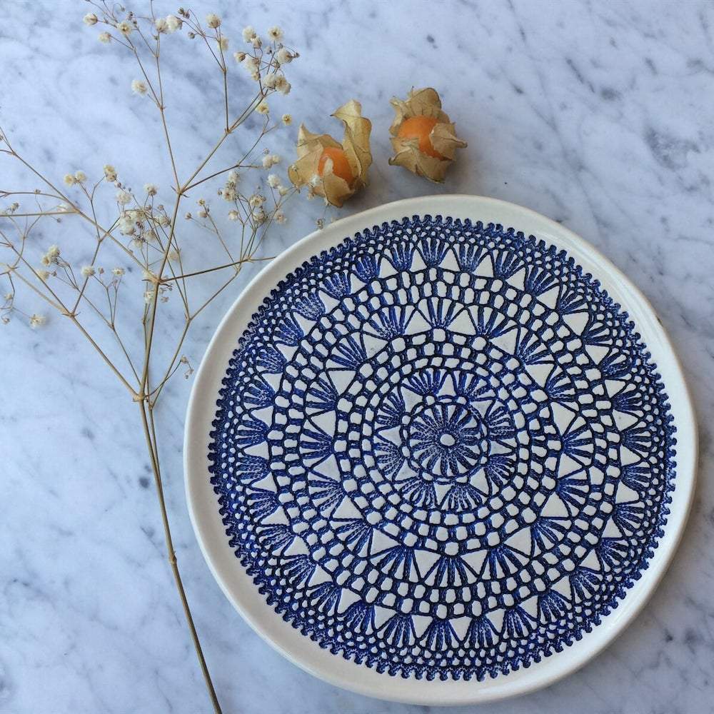 Renda I Handmade Ceramic Dinner Plate - Blue