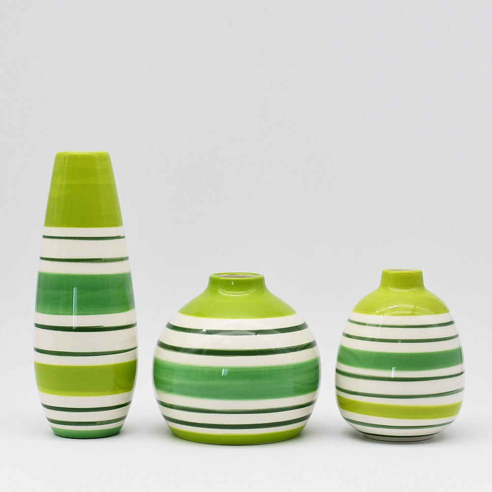 Round striped ceramic vase - Green