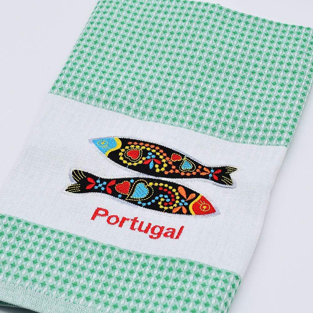 Sardinha I Checkered Kitchen Towel Green