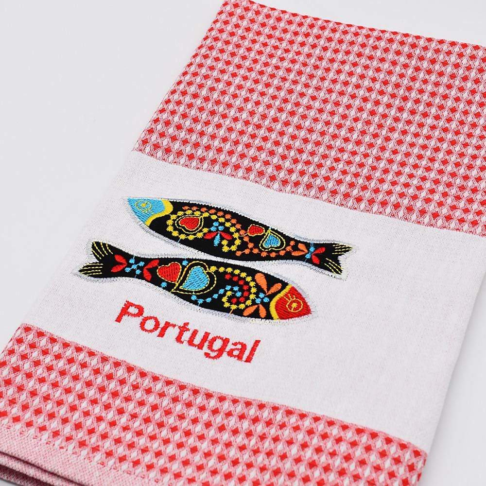 Sardinha I Checkered Kitchen Towel Red