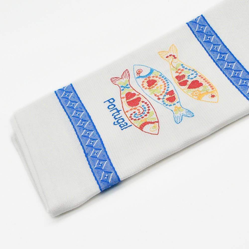 Sardinhas I Embroidered Kitchen Towel Blue