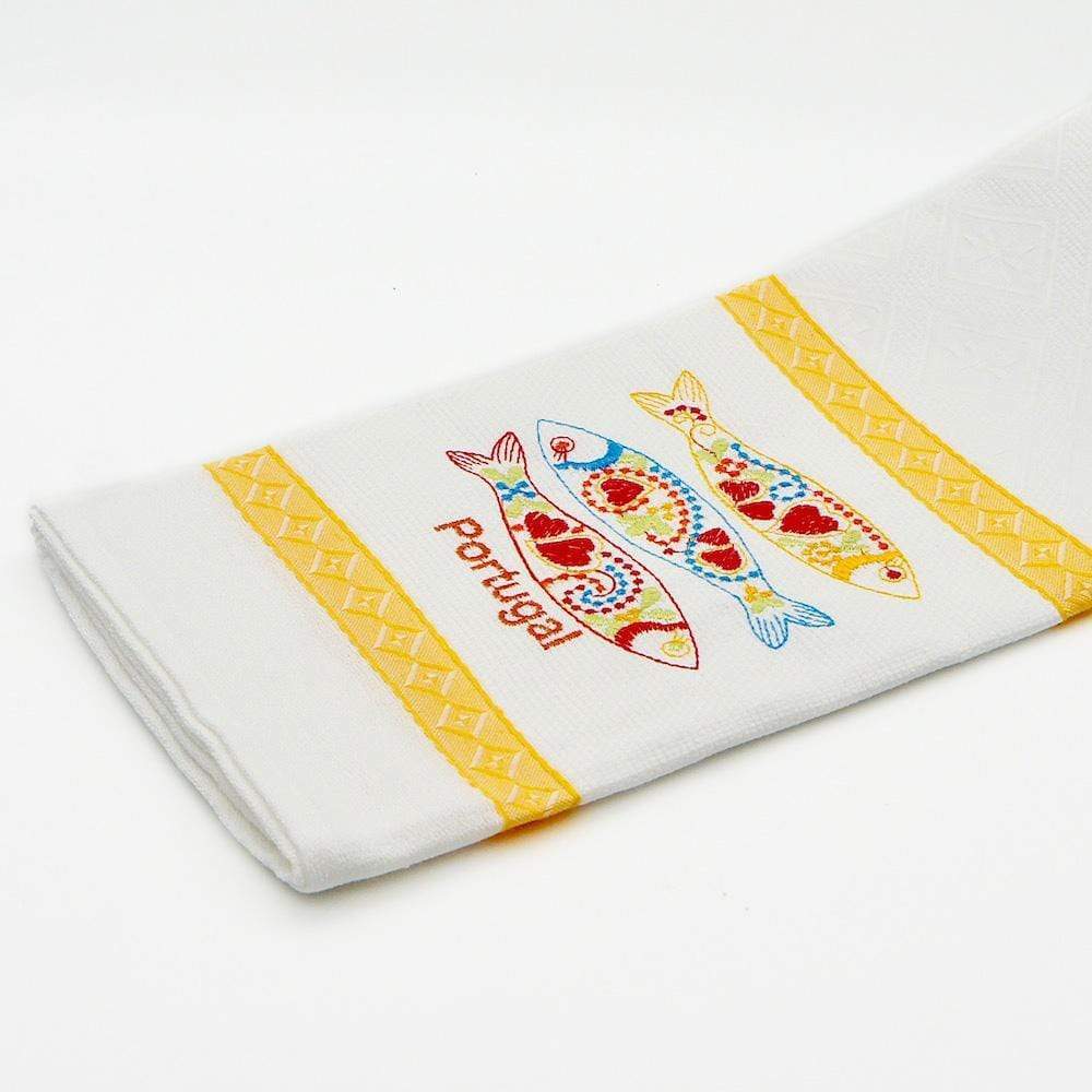 Sardinhas I Embroidered Kitchen Towel Yellow