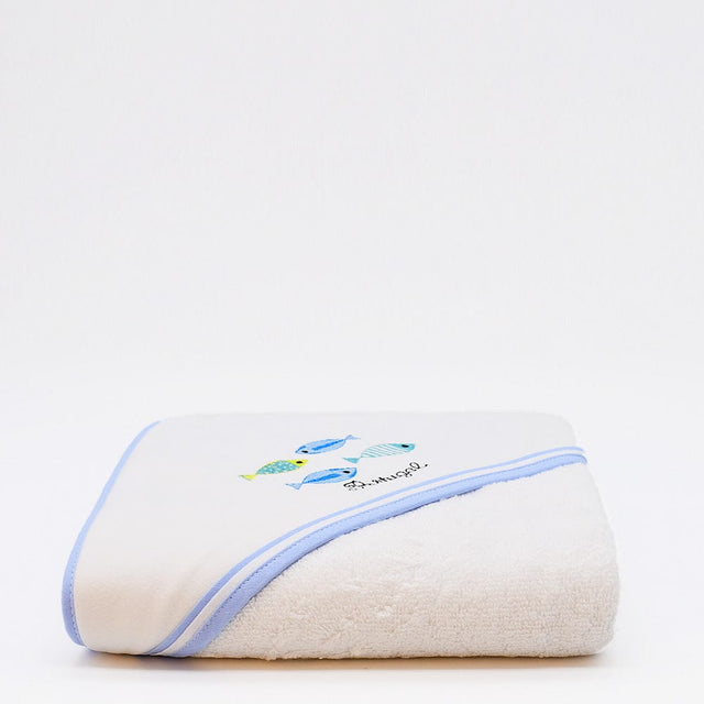 Sardinhas I Hooded Cotton Baby Bath Towel - Blue