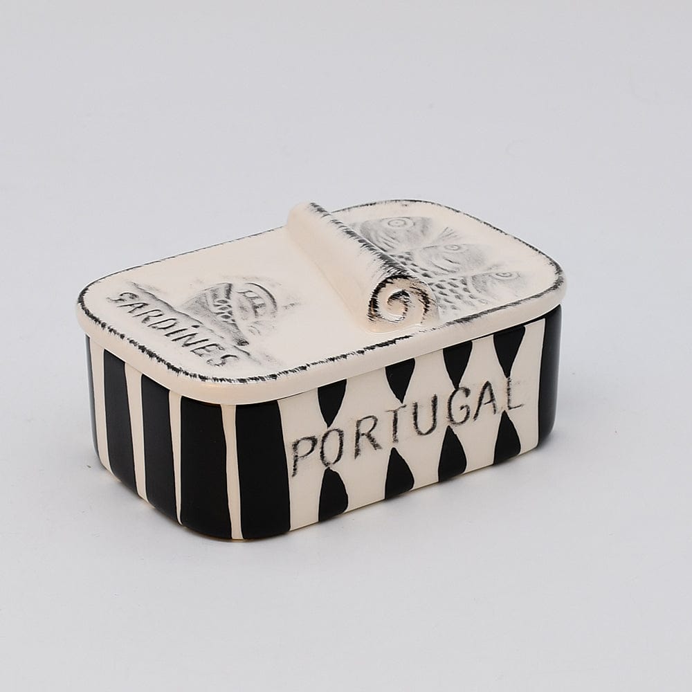 Sardinhas I Striped Ceramic Box - Black