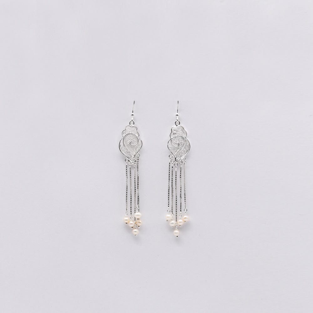 Silver Filigree Earrings - 2.4''