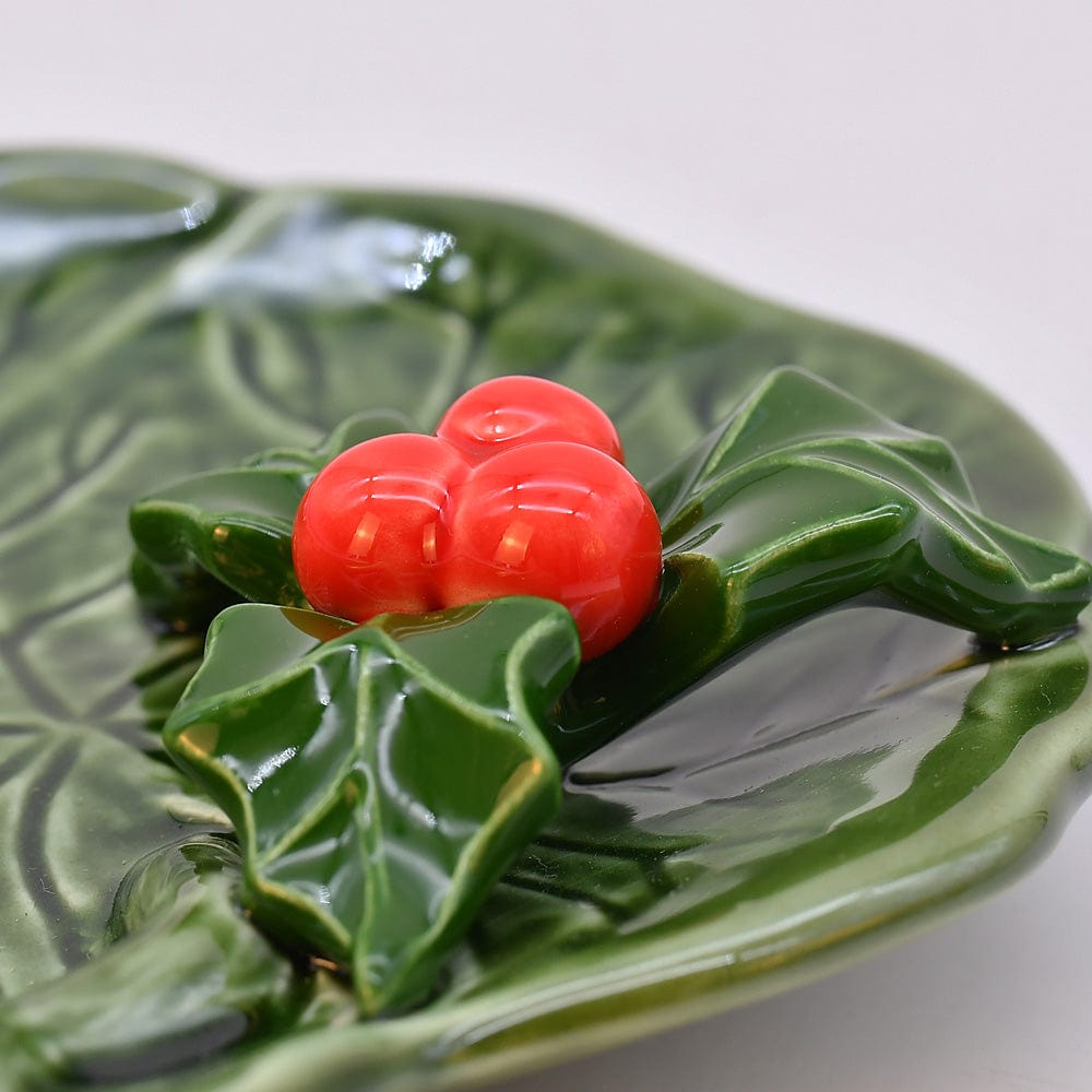 Small Ceramic Dish with a Holly Leaf - Green