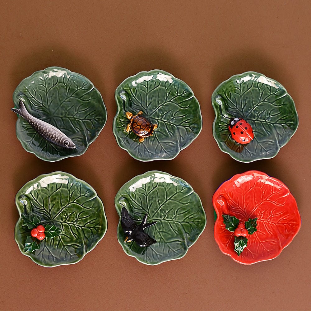 Small Ceramic Dish with a Holly Leaf  - Red