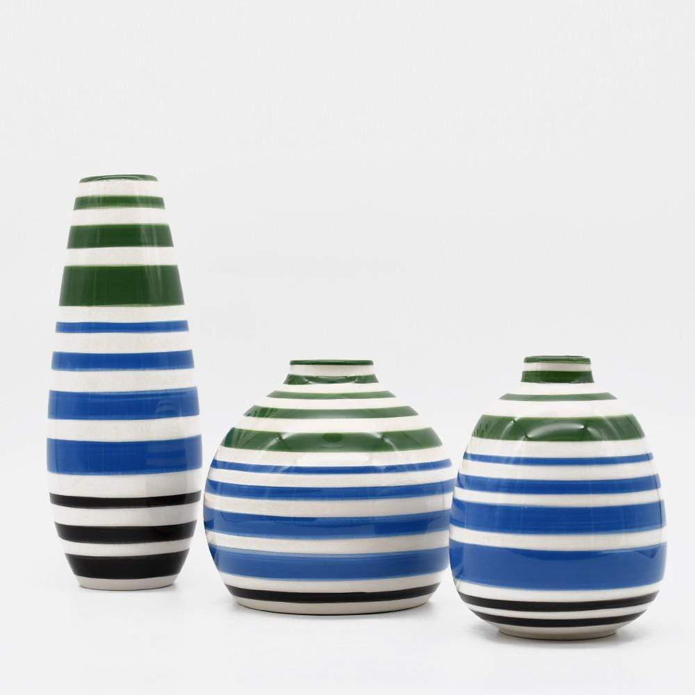 Striped Ceramic Vase - Green