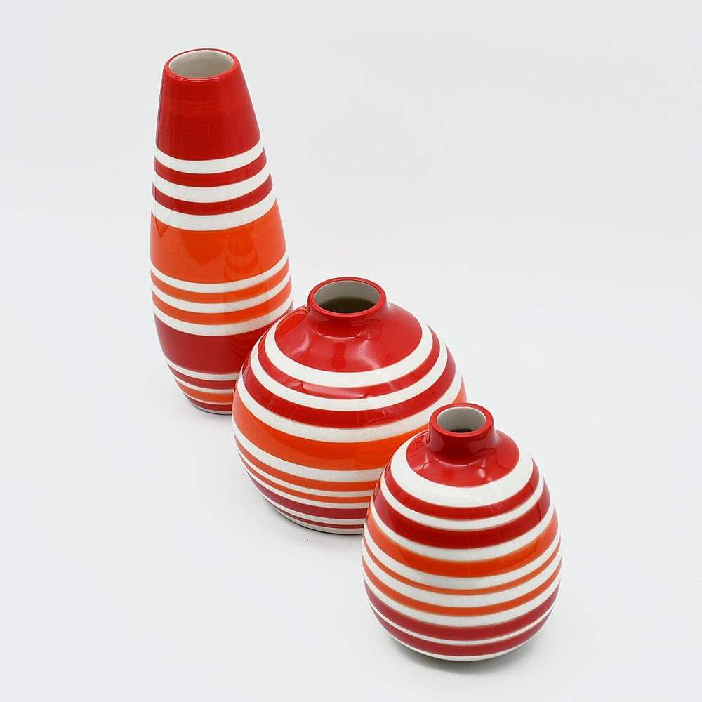 Striped Ceramic Vase - Red