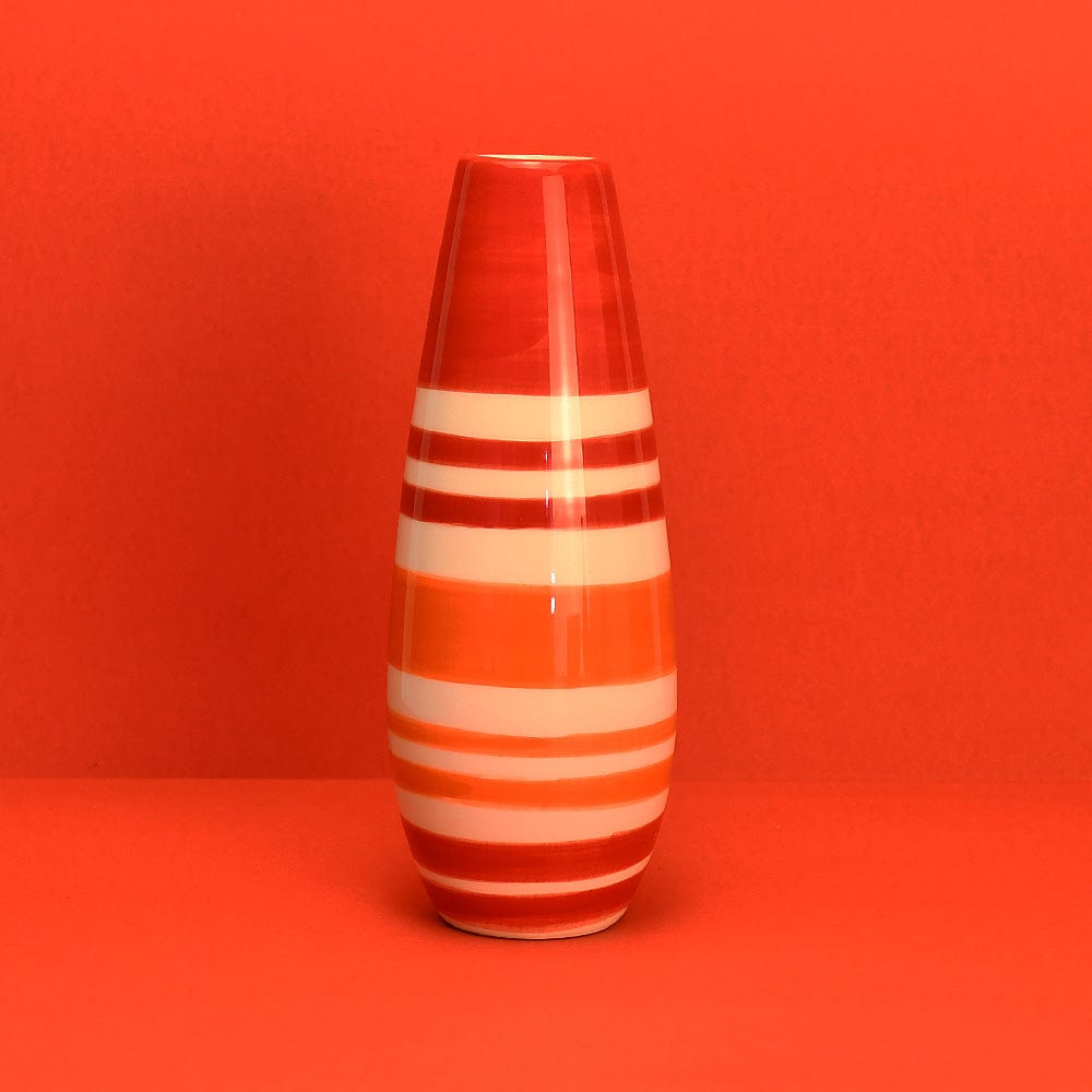 Striped Ceramic Vase - Red