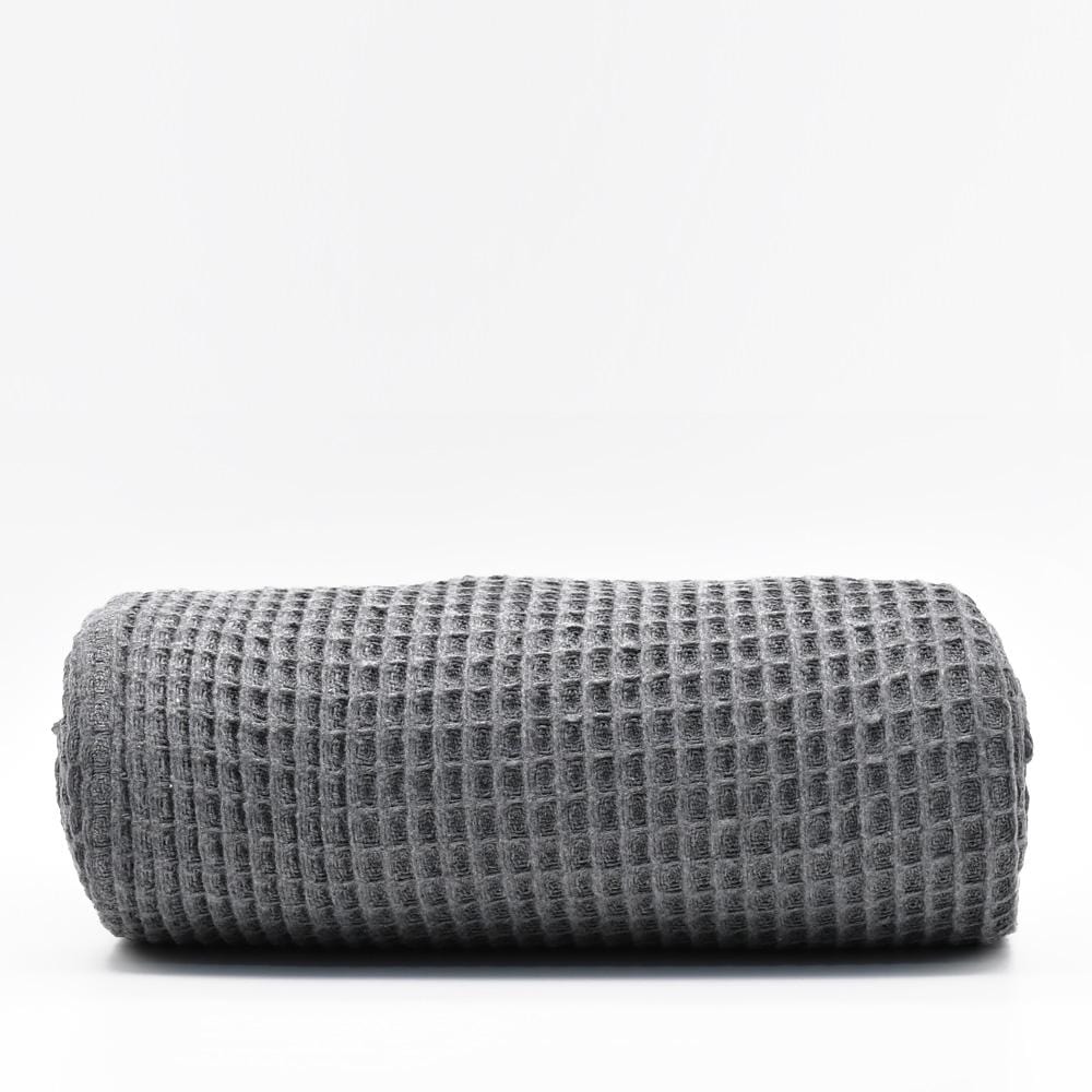 Waffle I Fringed Cotton Blanket - Dark Grey